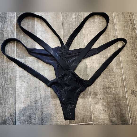 Monica Hansen Lurex Strappy Cheeky Bikini Bottom Black Shimmer Large Tanga - Picture 5 of 8